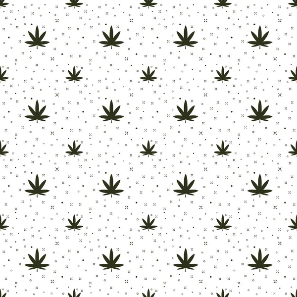 大麻无缝模式 大麻花卉图案 扁平的杂草大麻叶与神奇的火花孤立重复壁纸 大麻设计元素无缝为织品向量例证 — 图库矢量图片