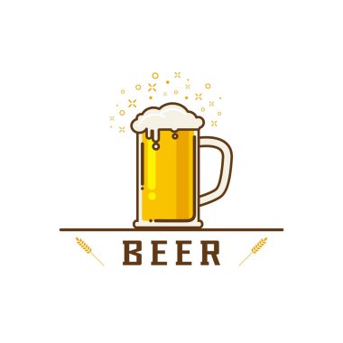 Eyvallah dostum. Bardak bira vektör çizim, minimal tasarım izole. Lager bira simgesi beyaz arka plan üzerinde. Arkadaşlar bira içmek. Pub menü illüstrasyon için iyi. Soğuk içecek sıcak bir günde.