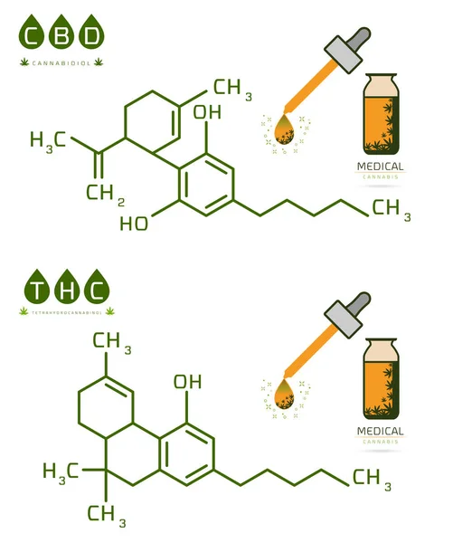 Esrar molekül formülü vektör illüstrasyonunun thc ve cbd'si