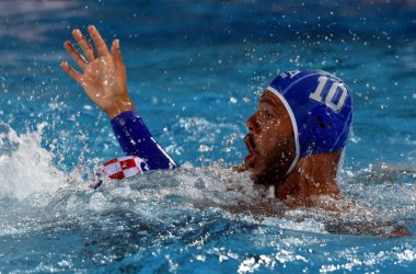 Budapeşte, Macaristan - 20 Temmuz 2017: Bodegas Michael Alexandre, İtalya takımının oyuncusu. Fina Waterpolo Dünya Şampiyonası 2017 yılında Alfred Hajos yüzme merkezinde düzenlendi.