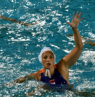 Budapest, Macaristan - 20 Temmuz 2017: Ön eleme, Smit Yasemin (Ned). Fina Waterpolo Dünya Şampiyonası 2017 yılında Alfred Hajos yüzme merkezinde düzenlendi.
