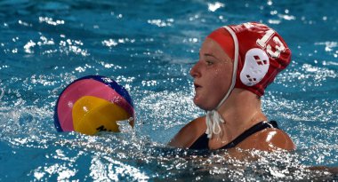 Budapest, Macaristan - 20 Temmuz 2017: Güney Afrika takımı ilk turda, Nixon Lauren (Rsa) kaleci. Fina Waterpolo Dünya Şampiyonası 2017 yılında Alfred Hajos yüzme merkezinde düzenlendi.