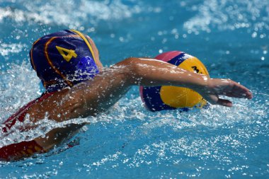 BUDAPEST, HUNGARY - JUL 20, 2017: ORTIZ MUNOZ Beatriz (ESP) player of the Spanish team in the preliminary round. FINA Waterpolo World Championship was held in Alfred Hajos Swimming Centre in 2017. clipart