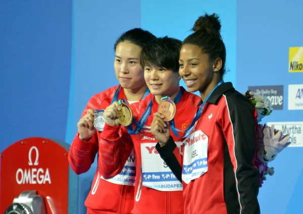 Srebrny Medalista Han Wang China Złoty Medalista Tingmao Shi Chin — Zdjęcie stockowe
