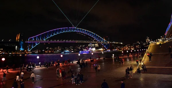 Sydney Australia Jun 2018 Sydney Harbour Bridge Iluminado Con Luz — Foto de Stock