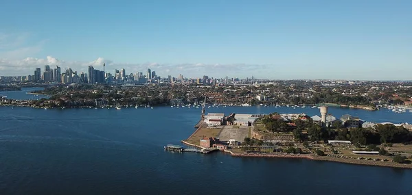 Letecký Pohled Ostrově Kakadu Sydney Cbd Harbour Bridge Sydney Tower — Stock fotografie