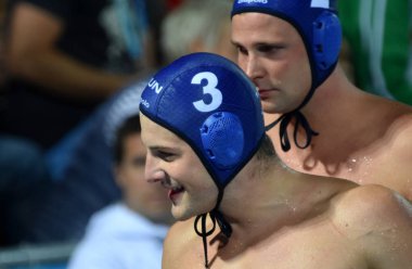 Budapeşte, Macaristan - 27 Temmuz 2017. Manhercz Çaça55 (3) Macar waterpolo oyuncu yarı final. Fina Waterpolo Dünya Şampiyonası 2017 yılında Alfred Hajos yüzme merkezinde düzenlendi.