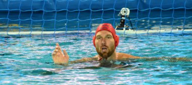 Budapeşte, Macaristan - 25 Temmuz 2017. Nagy Viktor (1) Macar waterpolo kaleci. Fina Waterpolo Dünya Şampiyonası 2017 yılında Alfred Hajos yüzme merkezinde düzenlendi.