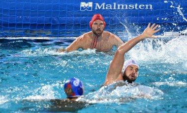 Budapeşte, Macaristan - 25 Temmuz 2017. Nagy Viktor, Macar waterpolo kaleci. Fina Waterpolo Dünya Şampiyonası 2017 yılında Alfred Hajos yüzme merkezinde düzenlendi.