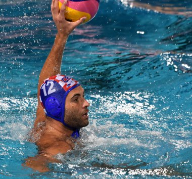 Budapeşte, Macaristan - 29 Temmuz 2017. Garcia Gadea finalde Macaristan karşı oynayan Javier (Cro). Fina Waterpolo Dünya Şampiyonası 2017 yılında Alfred Hajos yüzme merkezinde düzenlendi.