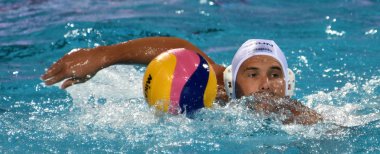 Budapeşte, Macaristan - 25 Temmuz 2017. Hosnyanszky Norbert (6) Macar waterpolo oyuncu. Fina Waterpolo Dünya Şampiyonası 2017 yılında Alfred Hajos yüzme merkezinde düzenlendi.