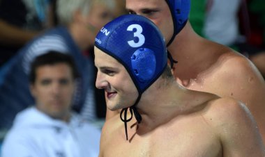 Budapeşte, Macaristan - 27 Temmuz 2017. Manhercz Çaça55 (3) Macar waterpolo oyuncu yarı final. Fina Waterpolo Dünya Şampiyonası 2017 yılında Alfred Hajos yüzme merkezinde düzenlendi.