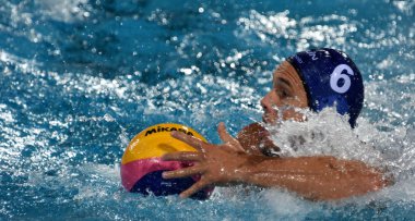 Budapeşte, Macaristan - 27 Temmuz 2017. Yarı final Hosnyanszky Norbert (6) Macar waterpolo oyuncu. Fina Waterpolo Dünya Şampiyonası 2017 yılında Alfred Hajos yüzme merkezinde düzenlendi.