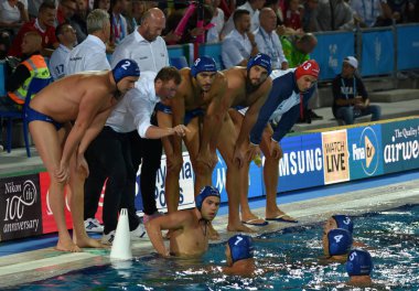 Budapeşte, Macaristan - 27 Temmuz 2017. Marcz Tamas koçu ve Macar erkek su takımı tatilinde. Fina Waterpolo Dünya Şampiyonası, yarı final.