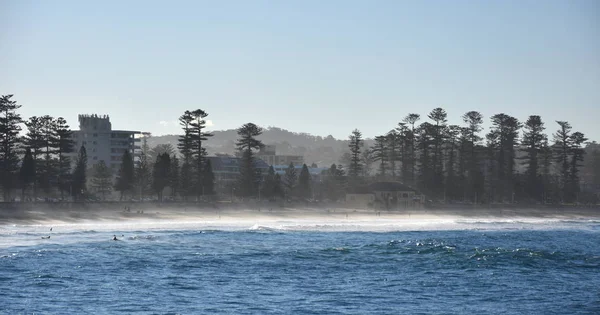 Niebla Arrastrándose Playa Manly Sydney Australia Gente Disfruta Los Rayos — Foto de Stock