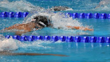 Budapeşte, Macaristan - 25 Temmuz 2017. Rekabetçi yüzücü Gyurta 800 m serbest stil yüzme Gergely (Hun). Fina yüzme Dünya Şampiyonası ön ısıtır Duna Arena.