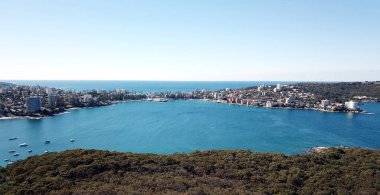 Manly Beach, North Harbour ve Tasman Denizi havadan görünümü. View Tania Park, Dobroyd baş (Sydney, Avustralya)