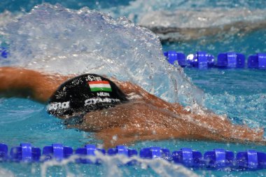 Budapeşte, Macaristan - 25 Temmuz 2017. Rekabetçi yüzücü Gyurta 800 m serbest stil yüzme Gergely (Hun). Fina yüzme Dünya Şampiyonası ön ısıtır Duna Arena.