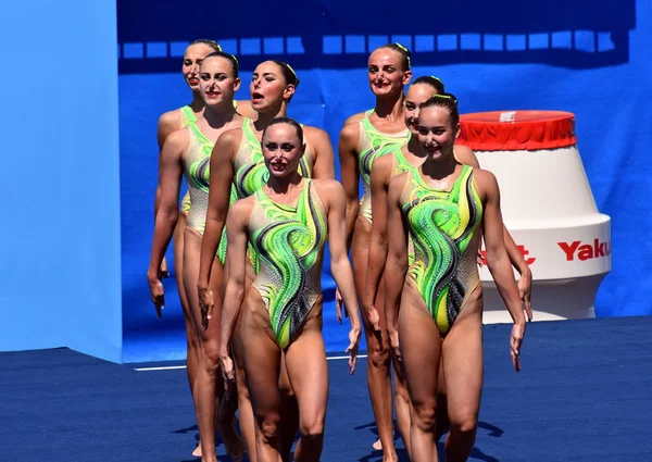 Budapest Hungría Jul 2017 Equipo Natación Sincronizado Ucrania Realizar Una —  Fotos de Stock