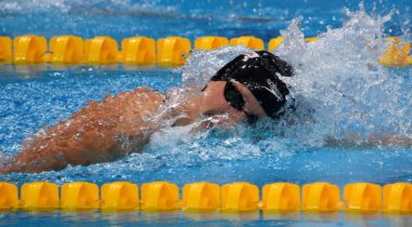 Budapeşte, Macaristan - 29 Temmuz 2017. 800 m serbest stil Final rekabetçi yüzücü Ledecky Katie (ABD). Duna arenada Fina yüzme Dünya Şampiyonası düzenlendi.