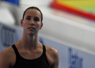 Budapeşte, Macaristan - 25 Temmuz 2017. Rekabetçi yüzücü Mckeon Emma (Aus) 200m serbest yarı final. Duna arenada Fina yüzme Dünya Şampiyonası düzenlendi.