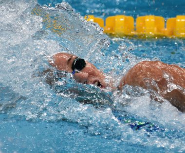 Budapeşte, Macaristan - 29 Temmuz 2017. Verraszto Evelin (Hun) karışık 4x100m serbest Final yüzme. Kısa Kulvar Yüzme Şampiyonası Duna arenada.
