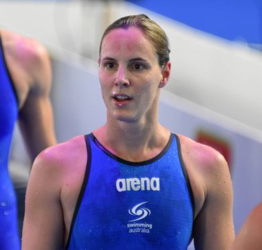 Budapeşte, Macaristan - 30 Temmuz 2017. 50 m serbest stil Final rekabetçi yüzücü Campbell Bronte (Aus). Duna arenada Fina yüzme Dünya Şampiyonası düzenlendi.