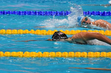 Budapeşte, Macaristan - 26 Temmuz 2017. 200 m serbest stil Final rekabetçi yüzücü Ledecky Katie (ABD). Duna arenada Fina yüzme Dünya Şampiyonası düzenlendi.