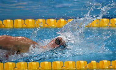 Budapeşte, Macaristan - 30 Temmuz 2017. 400 m bireysel karışık Final rekabetçi yüzücü Katinka Hosszu (Hun). Duna arenada Fina yüzme Dünya Şampiyonası düzenlendi.
