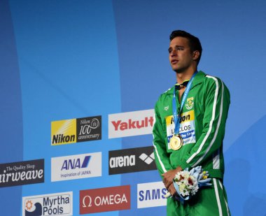 Budapeşte, Macaristan - 26 Temmuz 2017. Le Clos Chad (Rsa) kazanan 200m kelebek Final rekabetçi yüzücü. Duna arenada Fina yüzme Dünya Şampiyonası düzenlendi.