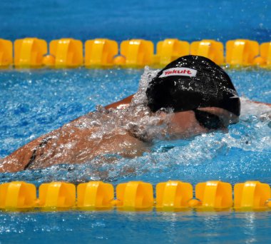 Budapeşte, Macaristan - 29 Temmuz 2017. 800 m serbest stil Final rekabetçi yüzücü Ledecky Katie (ABD). Duna arenada Fina yüzme Dünya Şampiyonası düzenlendi.