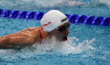 Budapeşte, Macaristan - 27 Temmuz 2017. 200 m kelebek Final rekabetçi yüzücü Hosszu Katinka (Hun). Duna arenada Fina yüzme Dünya Şampiyonası düzenlendi.