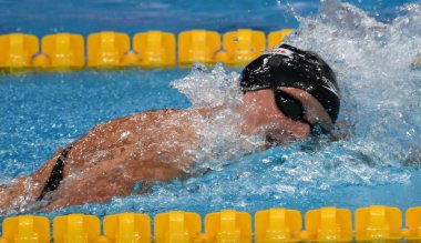 Budapeşte, Macaristan - 29 Temmuz 2017. 800 m serbest stil Final rekabetçi yüzücü Ledecky Katie (ABD). Duna arenada Fina yüzme Dünya Şampiyonası düzenlendi.