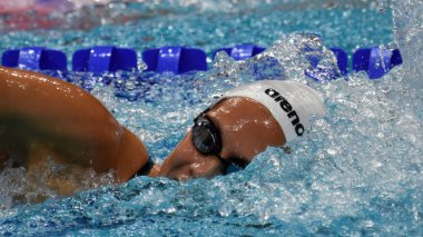 Budapeşte, Macaristan - 29 Temmuz 2017. 800 m serbest stil Final rekabetçi yüzücü Kapas Boglarka (Hun). Duna arenada Fina yüzme Dünya Şampiyonası düzenlendi.