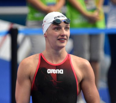 Budapeşte, Macaristan - 30 Temmuz 2017. 400m bireysel karışık Final rekabetçi yüzücü Kalisz Chase (ABD) kazanan. Duna arenada Fina yüzme Dünya Şampiyonası düzenlendi.