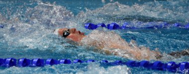 Budapeşte, Macaristan - 30 Temmuz 2017. 400m bireysel karışık Final rekabetçi yüzücü Kalisz Chase (ABD) kazanan. Duna arenada Fina yüzme Dünya Şampiyonası düzenlendi.