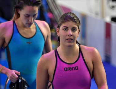 Budapeşte, Macaristan - 26 Temmuz 2017. 200m kelebek yarı final içinde rekabetçi yüzücü Szilagyi Liliana (Hun). Duna arenada Fina yüzme Dünya Şampiyonası düzenlendi.
