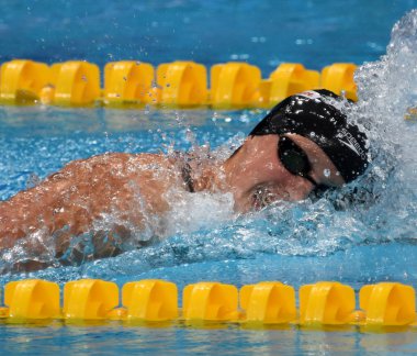 Budapeşte, Macaristan - 29 Temmuz 2017. 800 m serbest stil Final rekabetçi yüzücü Ledecky Katie (ABD). Duna arenada Fina yüzme Dünya Şampiyonası düzenlendi.