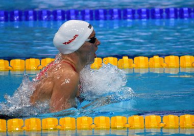 Budapeşte, Macaristan - 30 Temmuz 2017. 400 m bireysel karışık Final rekabetçi yüzücü Katinka Hosszu (Hun). Duna arenada Fina yüzme Dünya Şampiyonası düzenlendi.