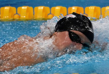 Budapeşte, Macaristan - 29 Temmuz 2017. 800 m serbest stil Final rekabetçi yüzücü Ledecky Katie (ABD). Duna arenada Fina yüzme Dünya Şampiyonası düzenlendi.