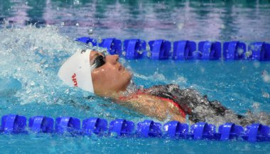 Budapeşte, Macaristan - 29 Temmuz 2017. Rekabetçi yüzücü Hosszu Katinka (Hun) 200 m sırtüstü Final. Duna arenada Fina yüzme Dünya Şampiyonası düzenlendi.
