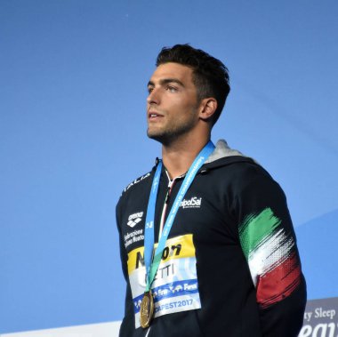 Budapeşte, Macaristan - 26 Temmuz 2017. Le Clos Chad (Rsa) kazanan 200m kelebek Final rekabetçi yüzücü. Duna arenada Fina yüzme Dünya Şampiyonası düzenlendi.