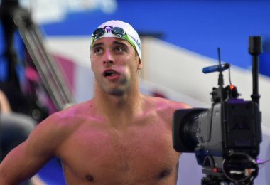 Budapeşte, Macaristan - 26 Temmuz 2017. Le Clos Chad (Rsa) kazanan 200m kelebek Final rekabetçi yüzücü. Duna arenada Fina yüzme Dünya Şampiyonası düzenlendi.