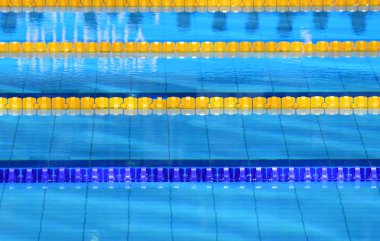 The view of an empty swimming pool indoors. Lanes of a competition swimming pool. Sport concept. clipart