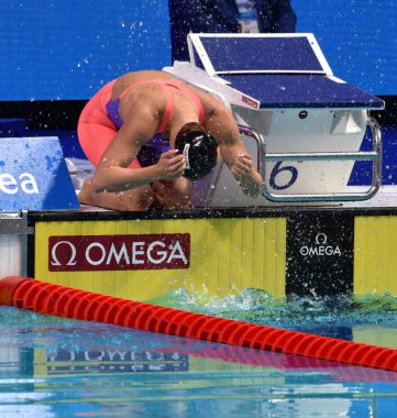 Budapeşte, Macaristan - 29 Temmuz 2017. 800 m serbest stil Final rekabetçi yüzücü Belmonte Mireia (Esp). Duna arenada Fina yüzme Dünya Şampiyonası düzenlendi.