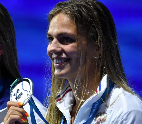 Budapest Hungría Jul 2017 Medallista Plata Efimova Yuliya Rus Ceremonia — Foto de Stock