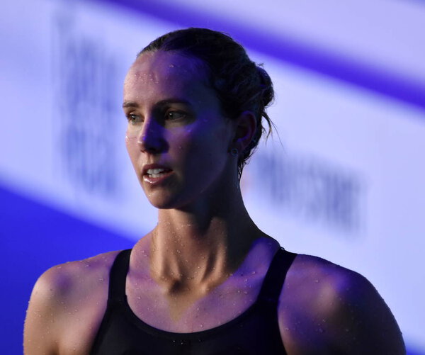 Будапешт, Венгрия - 25 июля 2017 г. Конкурент-пловец MCKEON Emma (AUS) в полуфинале фристайла на 200 метров. В Дуна-Арене прошел чемпионат мира по плаванию
.