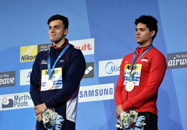 Budapest Hungría Julio 2017 Medallistas Bronce Schooling Joseph Sgp Guy — Foto de Stock