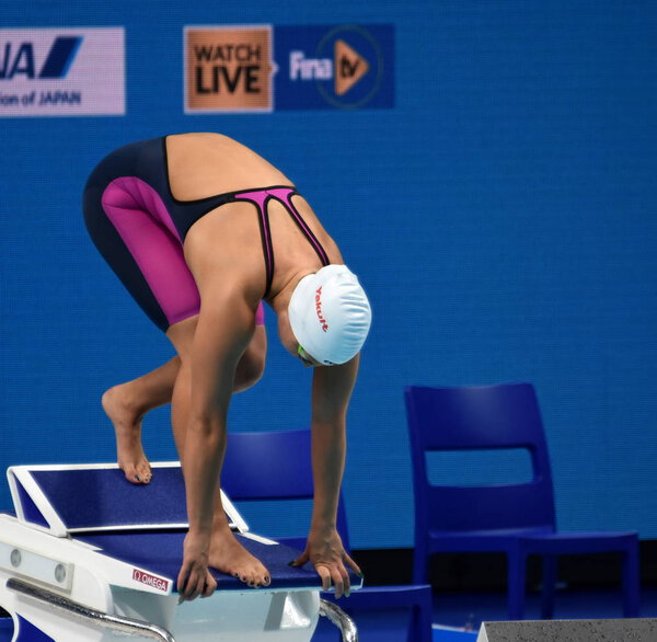 Budapest, Hungary - Jul 26, 2017. Competitive swimmer SZILAGYI Liliana (HUN) swimming 200m butterfly. FINA Swimming World Championship Preliminary Heats in Duna Arena.