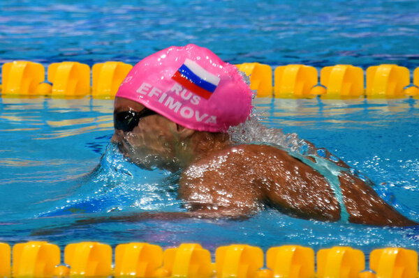 Budapest, Hungary - Jul 28, 2017. Competitive swimmer EFIMOVA Yuliya (RUS) in the 200m Breaststroke Final. FINA Swimming World Championship was held in Duna Arena.